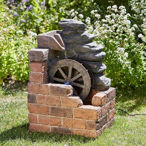 49cm Solar Power Outdoor Novelty Water Mill Wheel Water Feature Fountain Garden Decoration (1/4)