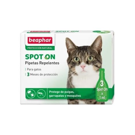 Rpulsifs de pipettes pour chats - anti-puces, tiques et moustiques - 3 pipettes de 1 ml - Rf. BEA10617
