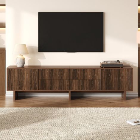 Meuble tv noyer foncé 180x40x56 cm avec design ondulé, 4 tiroirs et 2 portes (1/5)