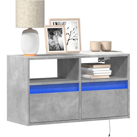 vidaXL Meuble TV mural avec lumières LED gris béton 80x31x45 cm (1/5)
