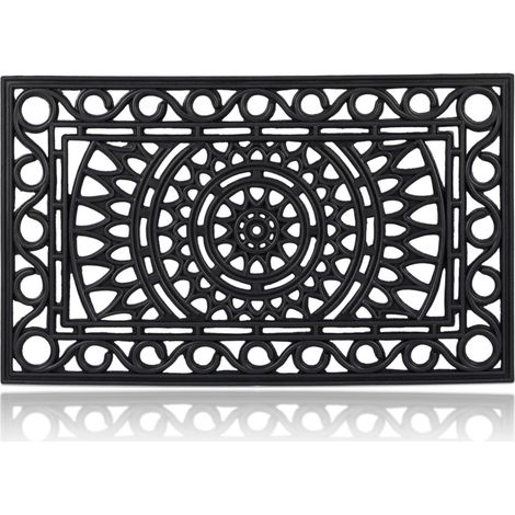 Relaxdays Rectangular iron look Doormat, 45 x 75 cm, Door Mat Inside & Outside, Non-Slip, Shoe Wiper, Black (1/5)