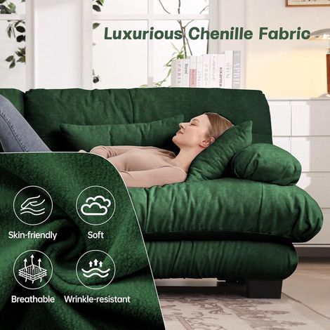 Canapé d’angle Cloud – Modulable 2 places avec pouf, coussins lombaires, 2 oreillers décoratifs, chenille, vert – Salon confortable et modulable (1/5)