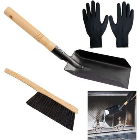 Kit Nettoyage Cheminée [Brosse + Racloir + Seau] - Manche Bois - Compatible Poêle/Insert/BBQ