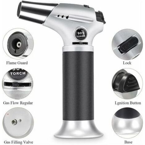 Chalumeau de cuisine rechargeable – Flamme réglable jusqu'à 1300°C – Verrouillage sécurité – Pour crème brûlée, barbecue, soudure (1/5)