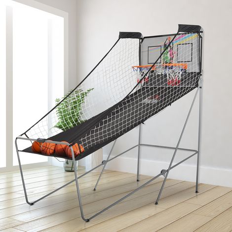 Panier de basket pliable, machine à basket jouet avec tableau de score électronique et compteur, support en acier, filet, panier de basket, 4 ballons de basket, 205 x 110 x 205 cm