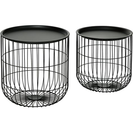 Ensemble de 2 tables d'appoint de style scandinave, avec espace de rangement, empilables, noires (1/5)