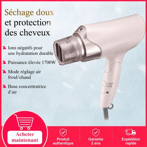 Sèche-cheveux ionique pliable 1700W 220V modèle EH-WNE6B avec buse concentrateur et air chaud froid séchage rapide – Livraison gratuite (1/5)