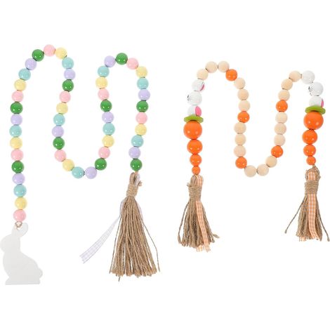 Guirlande de Pâques rustique en bois avec perles et pompon (lot de 2). (1/5)