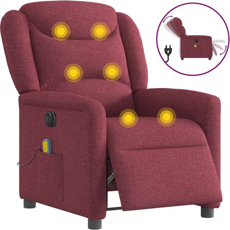 vidaXL Fauteuil de massage inclinable électrique Rouge bordeaux Tissu