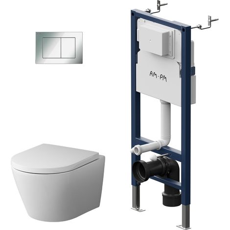 AM.PM WC Set Pack WC Bâti-support + WC suspendu sans bride + Abattant softclose + Plaque chrome (1/5)
