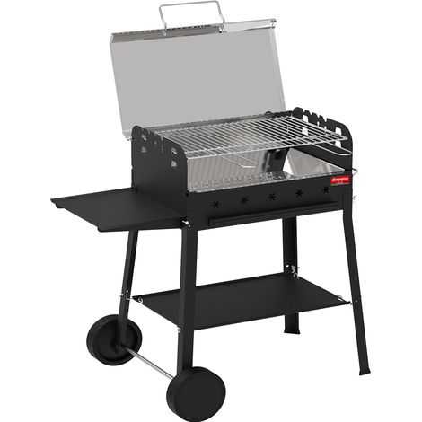 Barbecue braciere grande a carbonella o legna griglia Cottura 58x37cm BBQ Ruote e Coperchio telo di Copertura omaggio in Giardino Terrazzo Arrostire grigliare carni pescequalita' e stile Made in Italy (1/5)