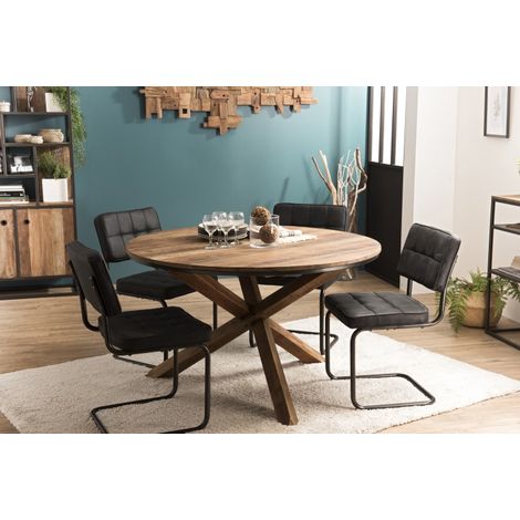 SIXTINE - Table à manger 130x130cm pieds bois de Teck recyclé marron (1/5)
