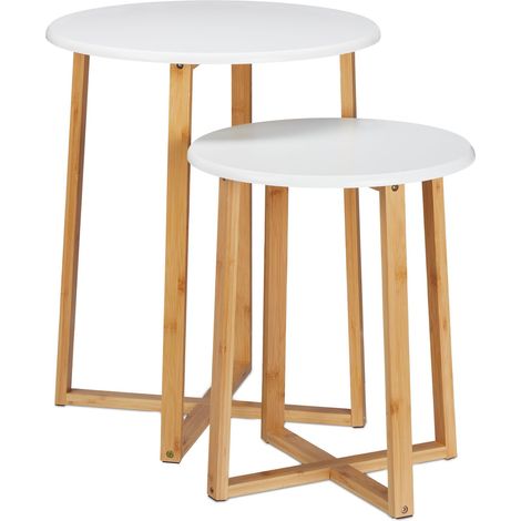 Set di 2 tavolini rotondi moderni soggiorno camera da letto 50 x 50 x 45 cm in bambù bianco 130009647