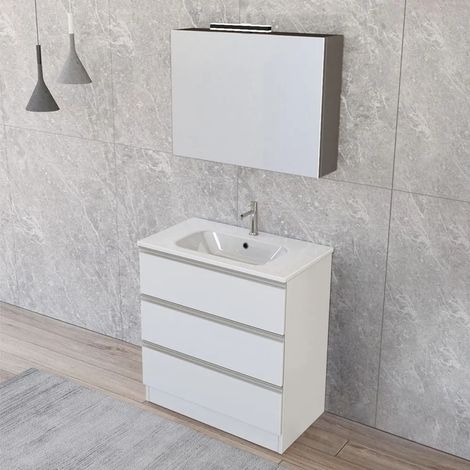 Mobile bagno a terra 80 cm Master bianco con lavabo e specchio contenitore (1/5)