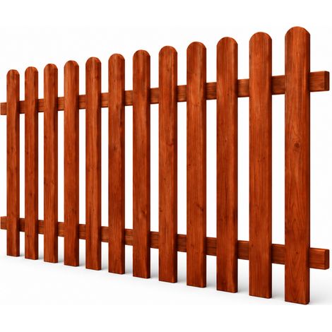 Staccionata In Legno Di Pino Per Giardino Orto E Recinzioni Outdoor Con Doghe Arrotondate Struttura Resistente Alle Intemperie 200 x 80 Cm Legno Scuro