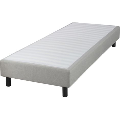 Sommier déco en kit + pieds 90x190 - Newkit 20 lattes bois - tissu lin - h. 18 cm (1/4)
