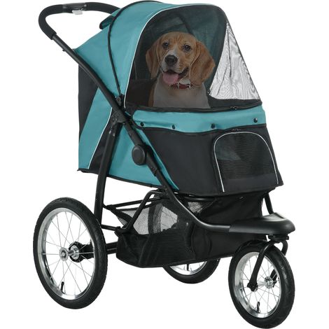 Poussette pour chien, 111 x 58 x 107 cm, vert foncé, pliable, protection solaire, fenêtre en treillis, panier de rangement