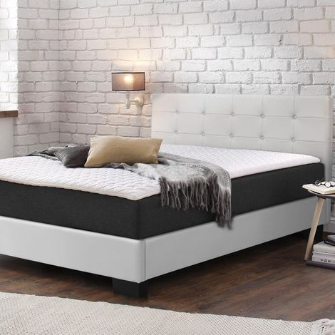 Lit Amelia 90x190 Blanc Avec capitons Sommier inclus Simili Cuir (1/5)