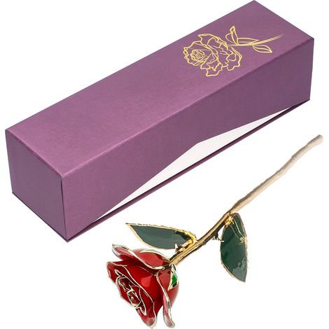 Rose trempée dans de l'or 24 carats, cadeau créatif pour petite amie ou épouse, décoration de mariage avec socle rouge (1/5)