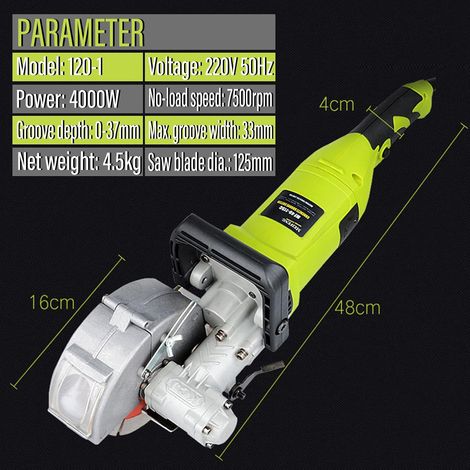 Rainureuse murale 4000 W - Fraise murale avec aspiration et 5 disques à tronçonner de 121 mm - Profondeur de rainure de 30 mm - Pour marbre, granit, béton (1/5)