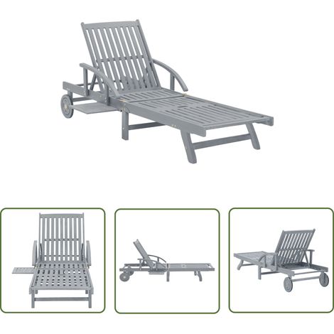 Chaise longue de jardin Gris Bois d'acacia solide (1/5)