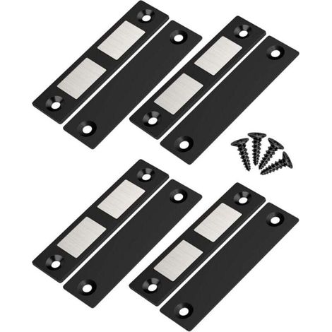 Lot de 4 Ultra Mince Aimant Porte Placard Puissant Loquet de Porte Magnétique pour Porte d'armoire, Tiroir, Fermeture Aimant de Porte Coulissant pour Placard Meuble Cuisine Maison, Noir (1/4)