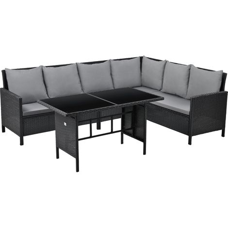 SVITA MADISON Rattan-Lounge Ecksofa Rattan-Lounge Gartenmöbel-Set Schwarz (1/5)