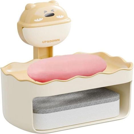 Porte-Savon - Ventouse Mural - Pour Salle De Bain - Double Couche Avec Éponge Intégrée - 1 Pièce
