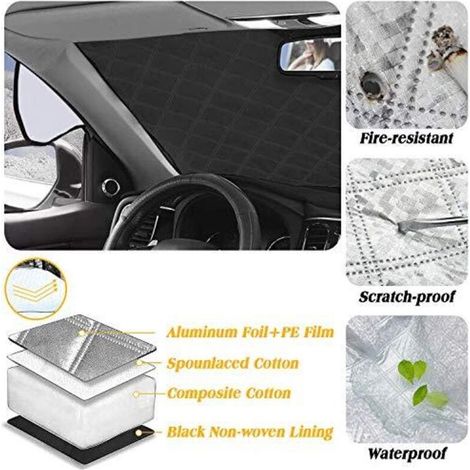 Couverture Pare-Brise Avant Voiture 3 magnétique Contre Les Rayons UV et la Chaleur Anti Givre Neige Glace Universelle pour Plupart des Véhicules 193 126cm Repliable