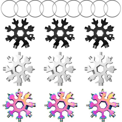 Clé à molette flocon de neige 18 en 1 outil multifonction portable porte-clés tournevis décapsuleur pour homme camping pl Acier Inoxydable (1/5)