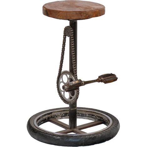 Tabouret H. 75 cm en bois avec pneu de vélo et métal recyclé - BICI (1/5)