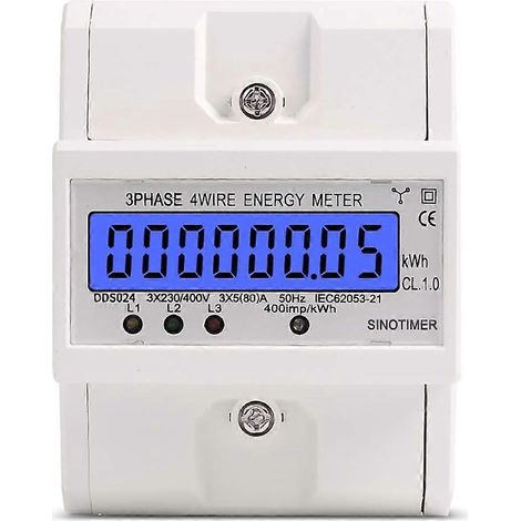Compteur d'électricité numérique triphasé LCD, compteur triphasé 4 fils sur rail DIN, compteur CA - Parfait-AquaForge (1/5)