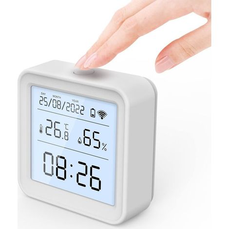 Thermomètre hygromètre WiFi intelligent Tuya – capteur intérieur température et humidité avec écran rétroéclairé, sans batterie (1/5)