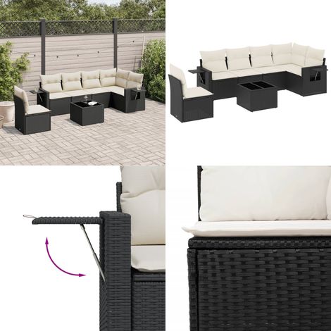 Salon de jardin 7 pcs avec coussins noir résine tressée - Ensemble Salon De Jardin - Meuble De Jardin - Salon Extérieur - Résine Tressée - Rotin Synthétique - Home & Living (1/5)