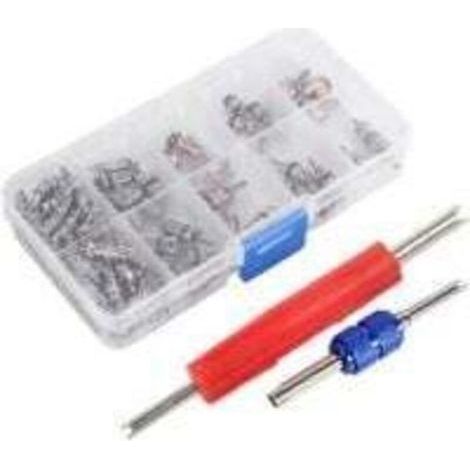 Noyaux de Valve de Réfrigération A/C R134a/R12, Assortiment de 102 Pièces de Noyaux de Tige de Valve avec Outil de Démontage (1/4)