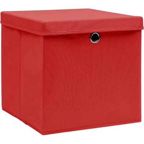 vidaXL Contenitori con Coperchi 10 pz 28x28x28 cm Rosso