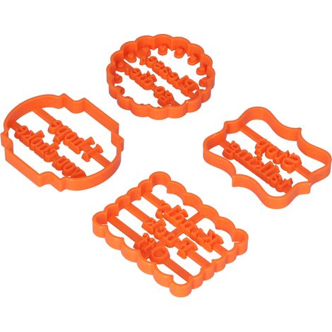 4-teiliges Keks-Backformen-Set aus Kunststoff mit Sprüchen für Zuhause, Geburtstage und Feiertage (1/5)