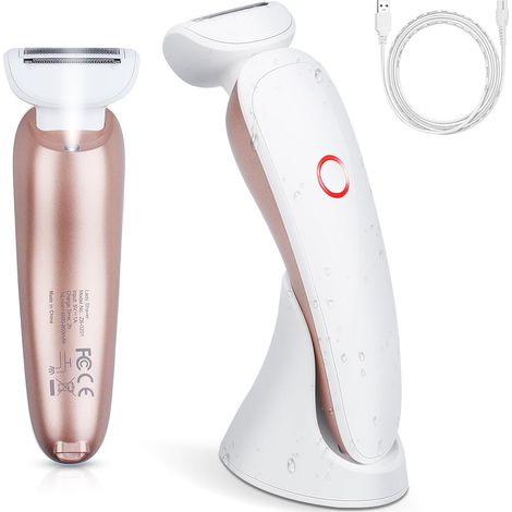 Rasoir Electrique Femme, 3 en 1 Rasoir Femme pour Aisselles/Jambes/Visage/Bikini, Sans douleur Tondeuse Femme avec Lumière LED, Tilisation Humide et Sèche, USB Rechargeable (1/5)