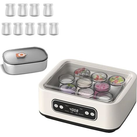 Yaourtière entièrement automatique de 1,6 L, température et minuterie réglables professionnellement, appareil multifonctionnel pour crèmes glacées et puddings (1/5)
