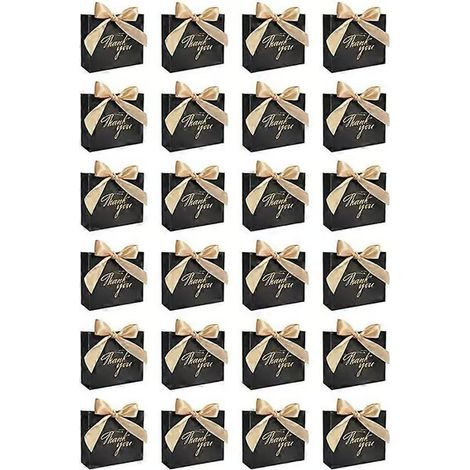 Lot de 24 petits sacs cadeaux de remerciement, boîtes à bonbons avec nœud doré, cadeaux en papier noir (1/5)