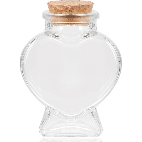 Bouteille en verre avec bouchon de liège, bouteilles décoratives vides en verre en forme de cœur, bouteilles à messages pour mariage et boîtes à dragées (1/5)