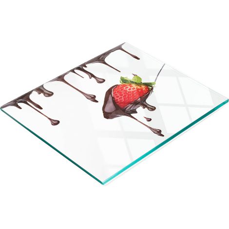 Tabla de cocina de vidrio templado con dise帽o de fresas y chocolate, 60x52 cm. (1/5)