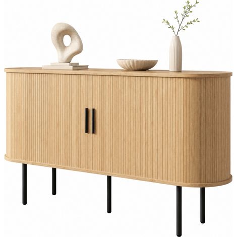CHICFURN Aparador moderno 140 x 40 x 78 cm en MDF color madera, puertas correderas (1/5)