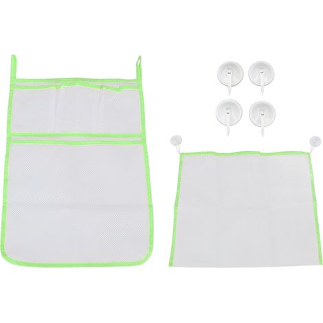 2 pièces Filet de Rangement pour Jouets de Bain avec Ventouses, Porte Jouets Suspendu pour Baignoire, Sac Organisateur Vert (1/5)