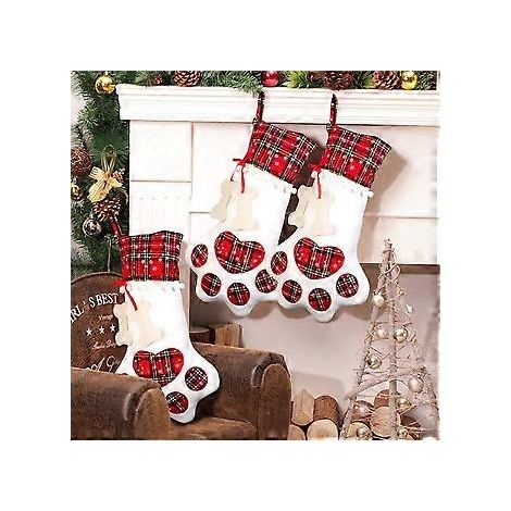 Weihnachtsstrumpf mit Tiermotiv, weicher, bequemer Stoff mit niedlichen Hundeknochen, geeignet für Weihnachtsfeiern (Rot, 45,7 x 27,9 cm)