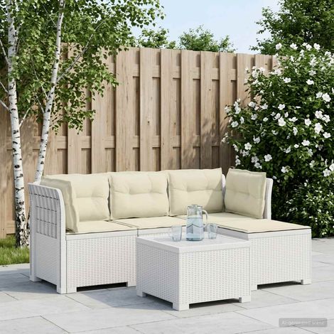 vidaXL Canapé de jardin 4 places avec coussins style rotin PP Blanc (1/5)
