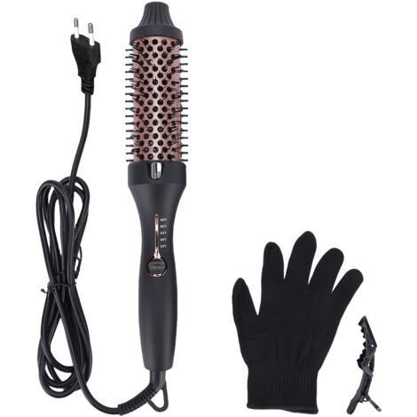 3-in-1 Hot Air Comb, Thermal Brush, Curling Iron and Straightening Brush, 38mm Barrel, Dual PTC Fast Heating, 5 Temp Settings (120°C-200°C), Ceramic Coating, Auto Shut-Off Black+Rose Gold EU Plu