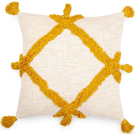 Cuscino in stile boho Bali - Copertura e riempimento inclusi - Frewla Giallo