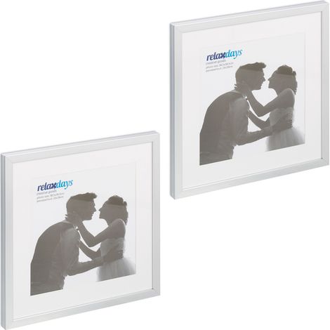 Relaxdays Set da 2 Cornici Portafoto, 38,5 x 38,5 cm, Porta Foto con Passpartout, Quadrate, da Muro e Tavolo, Argentato