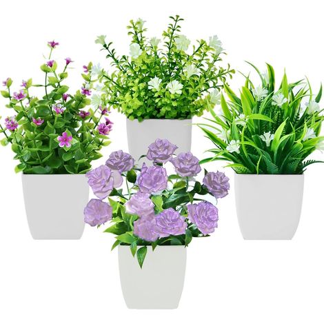 4 Pièces Plantes Artificielles en Pot Petit Fausse Plantes Fleur (1/5)